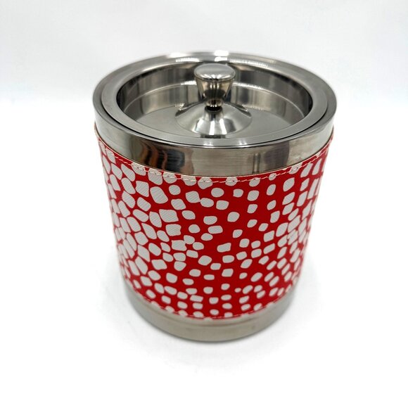 DIANE VON FURSTENBERG DVF Home Ice Bucket With Lid Square Dot Coral/White - Picture 1 of 7